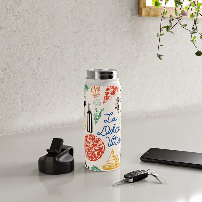 La Dolce Vita Colorful Italian Cuisine Food Doodles Water Bottle Gallery Image 4