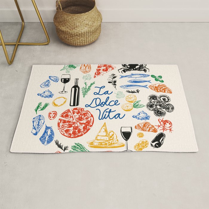 La Dolce Vita Colorful Italian Cuisine Food Doodles Rug Gallery Image 1