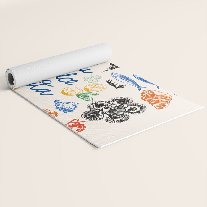La Dolce Vita Colorful Italian Cuisine Food Doodles Yoga Mat Gallery Image 2