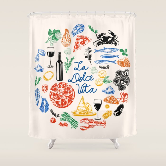 La Dolce Vita Colorful Italian Cuisine Food Doodles Shower Curtain Gallery Image 1