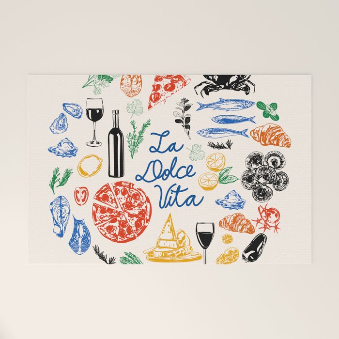 La Dolce Vita Colorful Italian Cuisine Food Doodles Welcome Mat Gallery Image 1