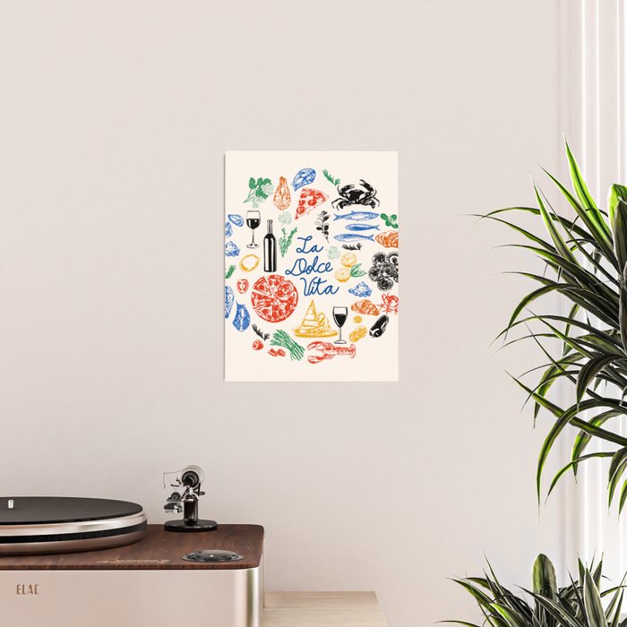 La Dolce Vita Colorful Italian Cuisine Food Doodles Poster Gallery Image 2