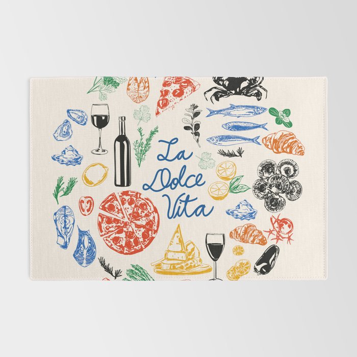 La Dolce Vita Colorful Italian Cuisine Food Doodles Rug Gallery Image 2