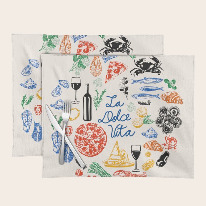 La Dolce Vita Colorful Italian Cuisine Food Doodles Placemat Gallery Image 1