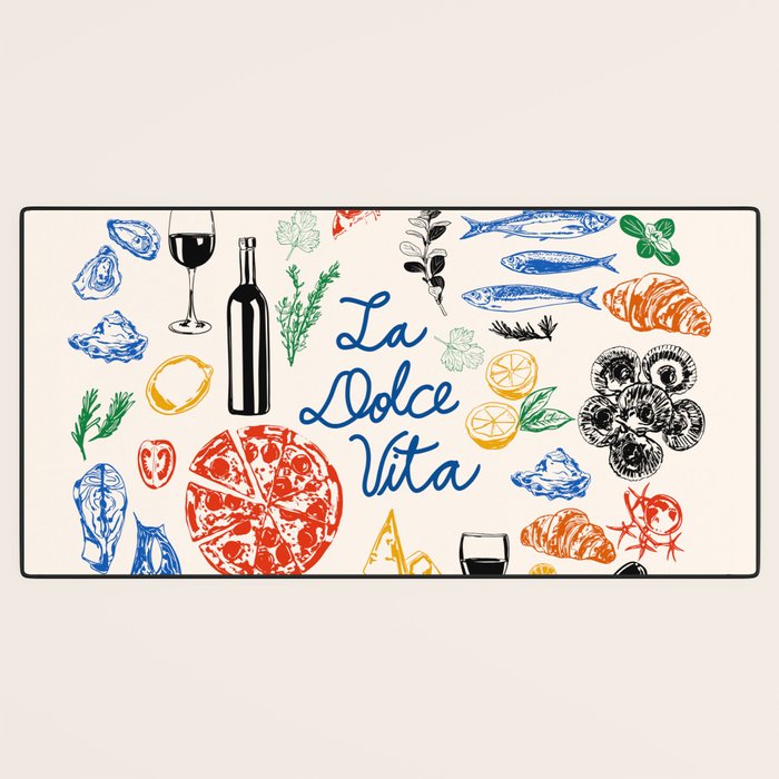 La Dolce Vita Colorful Italian Cuisine Food Doodles Desk Mat Gallery Image 3