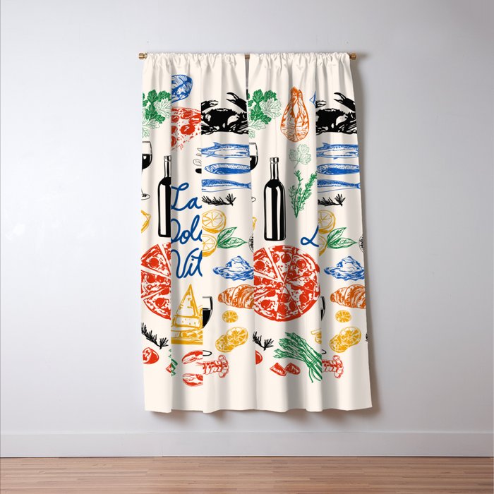 La Dolce Vita Colorful Italian Cuisine Food Doodles Window Curtain Gallery Image 3