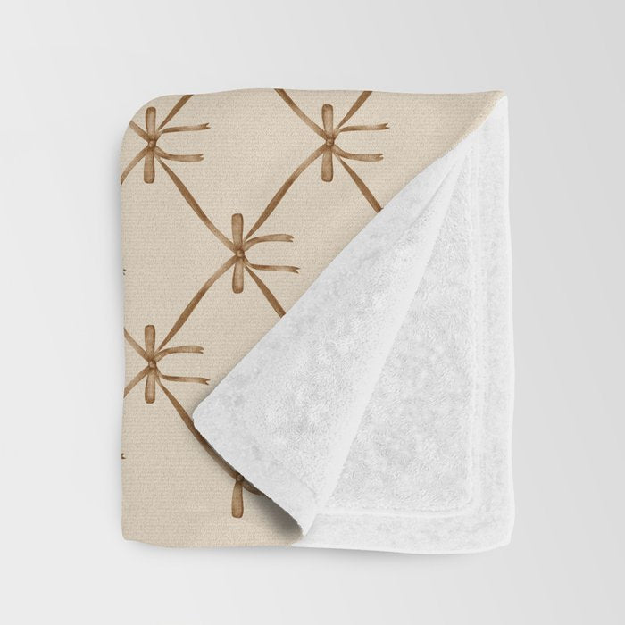 Bows & Ribbons Pattern LVI Neutral Beige Throw Blanket Gallery Image 3