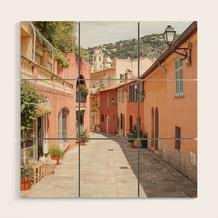 Pastel Color Street In Villefranche Sur Mer, France Photo | Summer Travel Photography Art Print | Colorful Houses In Europe Wood Wall Art Gallery Image 1