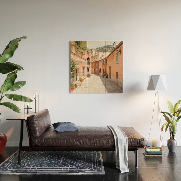 Pastel Color Street In Villefranche Sur Mer, France Photo | Summer Travel Photography Art Print | Colorful Houses In Europe Wood Wall Art Gallery Image 2