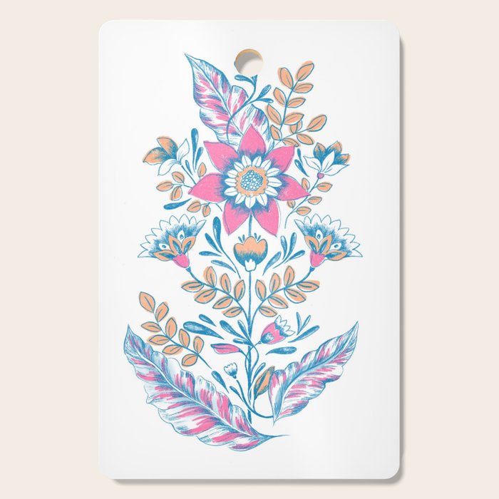 Folk Floral - Cyan, pink and yellow Cutting Board Gallery Image 1