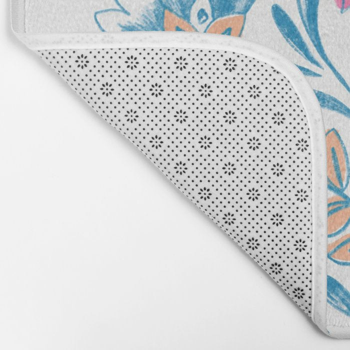 Folk Floral - Cyan, pink and yellow Bath Mat Gallery Image 2