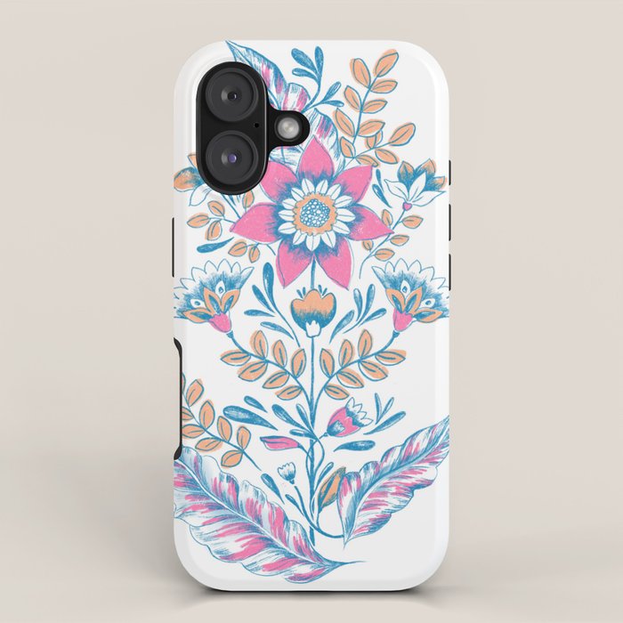 Folk Floral - Cyan, pink and yellow iPhone Case Gallery Image 1