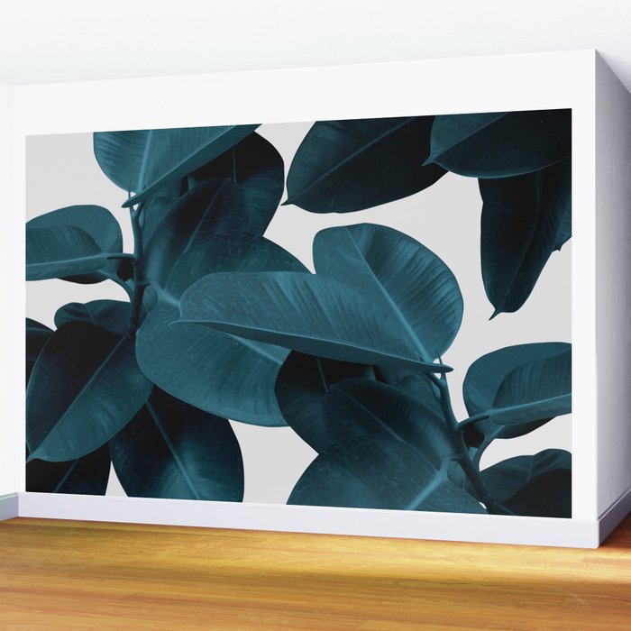 Indigo Blue Plant Leaves Wall Mural Gallery Image 2