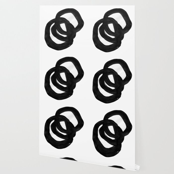 Black & White Minimalist Ink Tribal Mid Century Pattern Dark Painting Pattern Wallpaper Gallery Image 2
