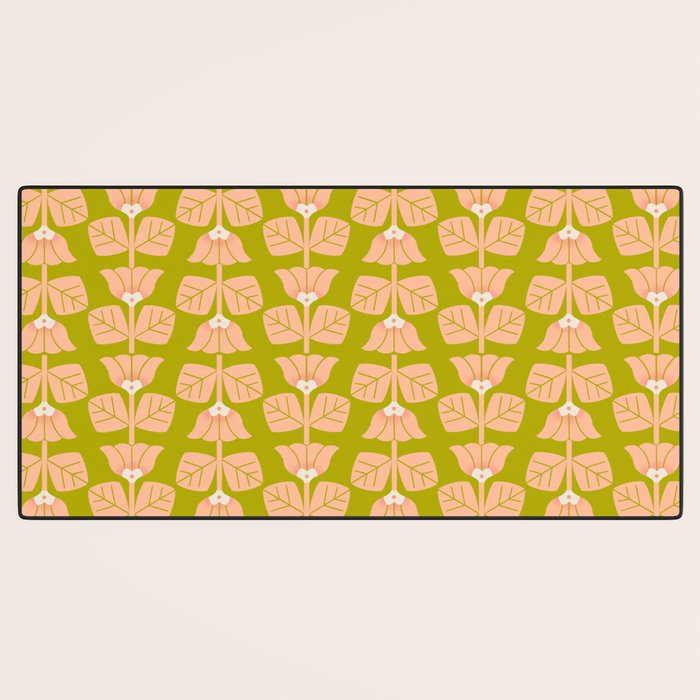 Retro Peach Blossoms Pattern - Green Desk Mat Gallery Image 3