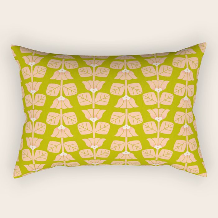 Retro Peach Blossoms Pattern - Green Rectangular Pillow Gallery Image 2