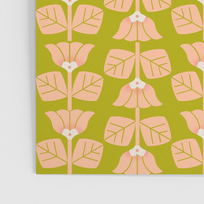 Retro Peach Blossoms Pattern - Green Poster Gallery Image 3
