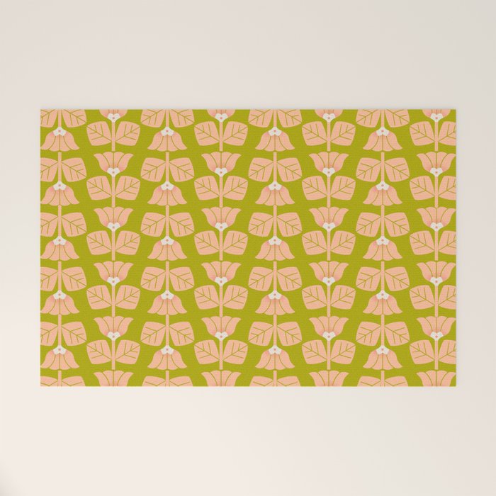 Retro Peach Blossoms Pattern - Green Welcome Mat Gallery Image 1
