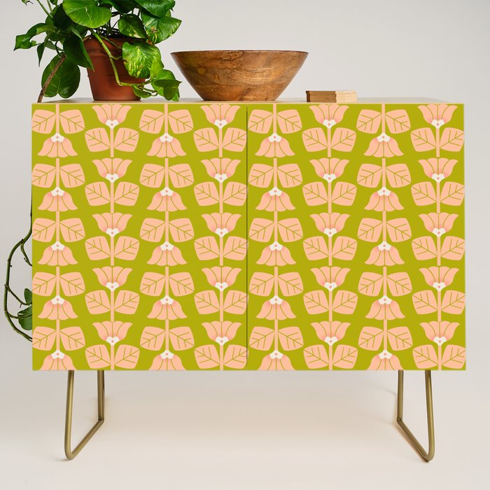 Retro Peach Blossoms Pattern - Green Credenza Gallery Image 1
