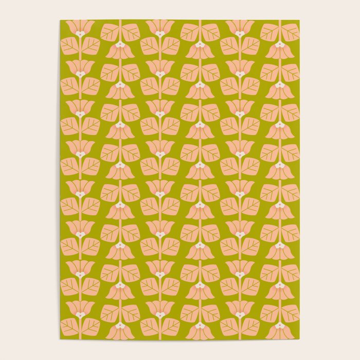 Retro Peach Blossoms Pattern - Green Poster Gallery Image 4