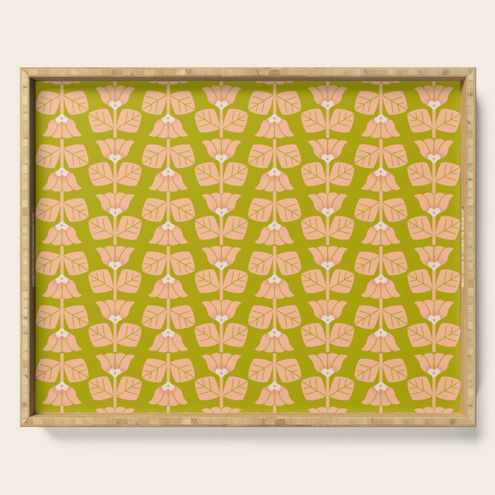 Retro Peach Blossoms Pattern - Green Serving Tray Gallery Image 1