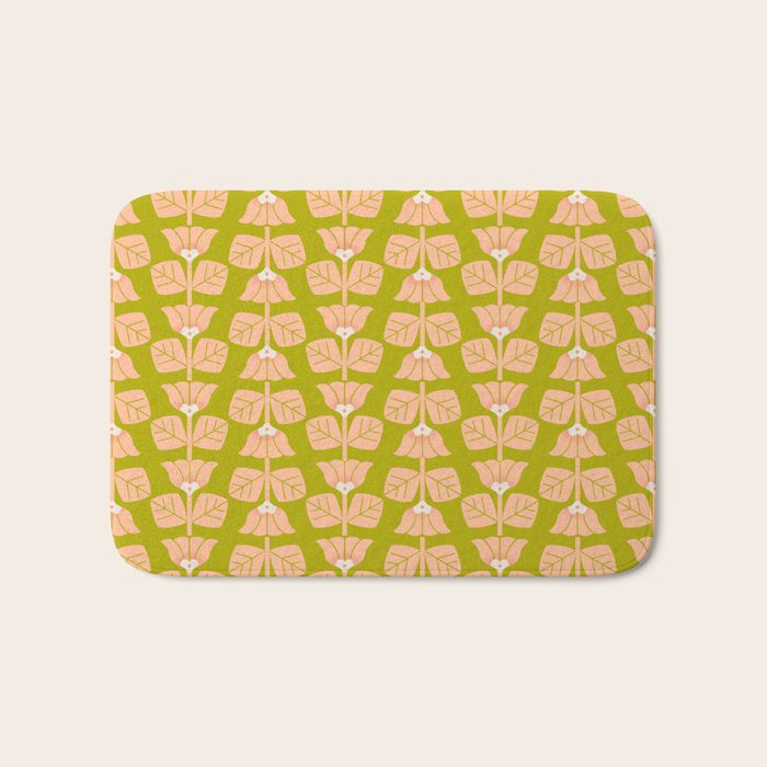 Retro Peach Blossoms Pattern - Green Bath Mat Gallery Image 1