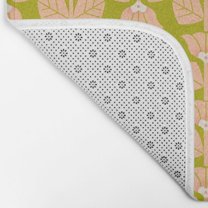 Retro Peach Blossoms Pattern - Green Bath Mat Gallery Image 2