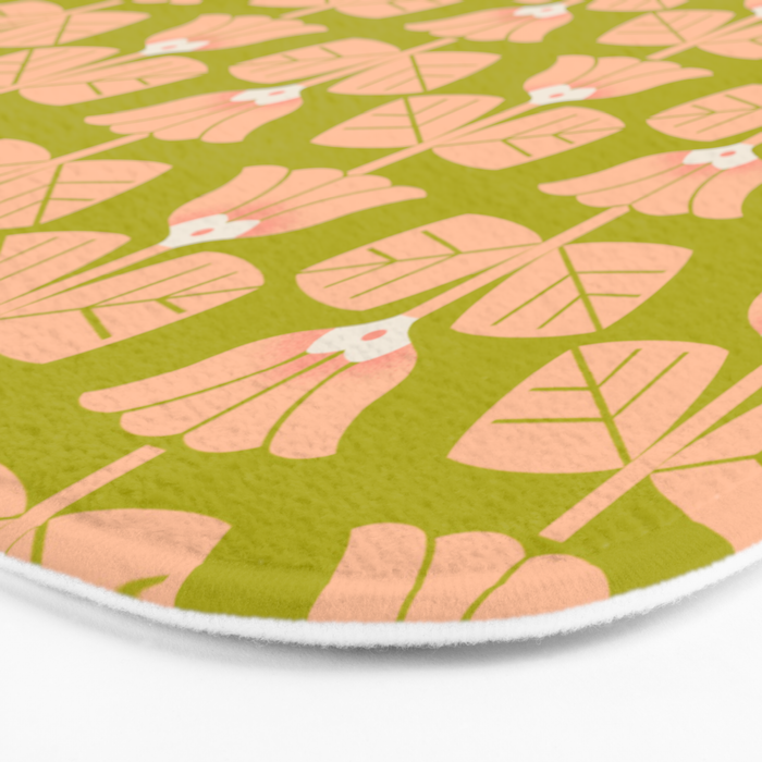 Retro Peach Blossoms Pattern - Green Bath Mat Gallery Image 3