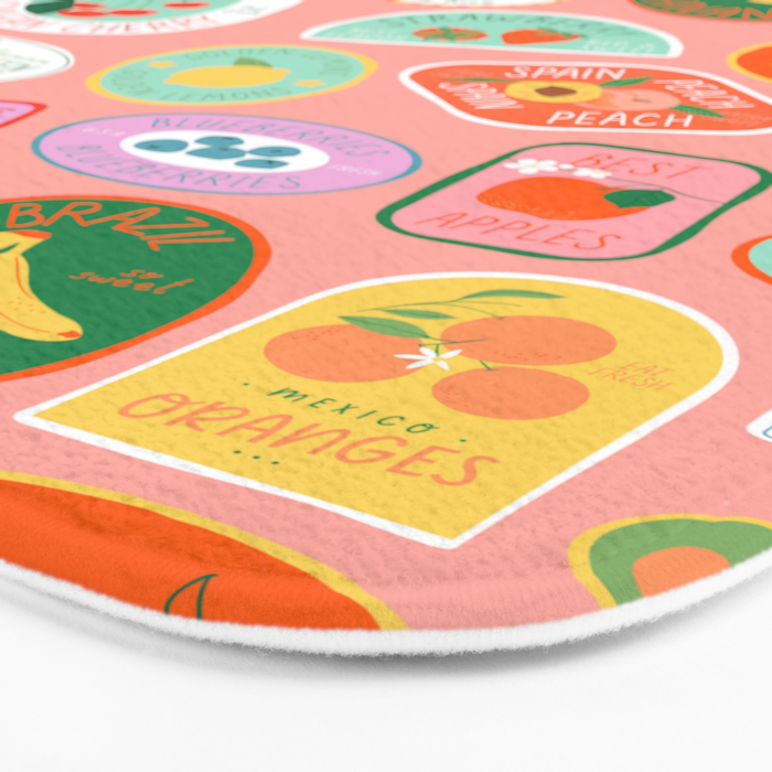 Vintage fruit sticker label cartoon pattern Bath Mat Gallery Image 3