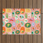 Vintage fruit sticker label cartoon pattern Outdoor Rug Gallery Image 1
