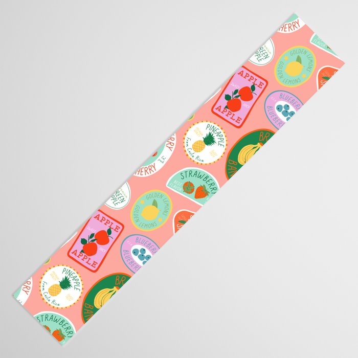 Vintage fruit sticker label cartoon pattern Table Runner Gallery Image 3