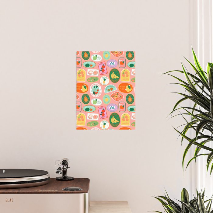 Vintage fruit sticker label cartoon pattern Poster Gallery Image 2
