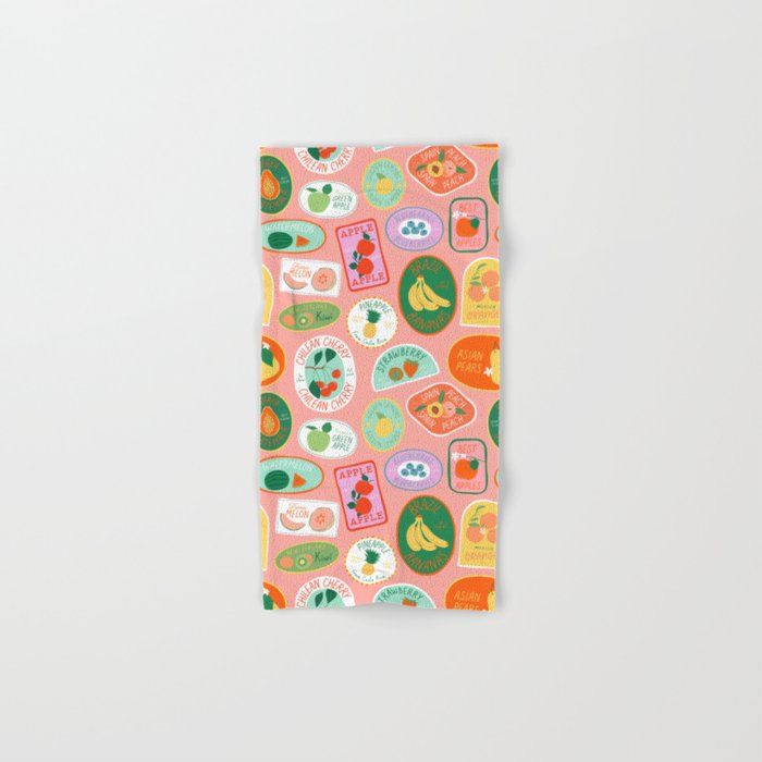 Vintage fruit sticker label cartoon pattern Bath Towel Gallery Image 1
