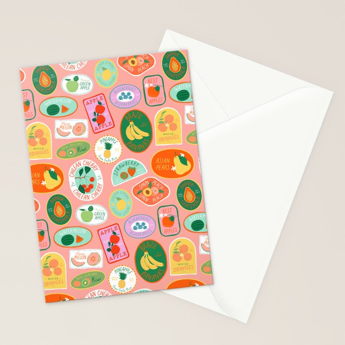 Vintage fruit sticker label cartoon pattern Stationery Card Gallery Image 2