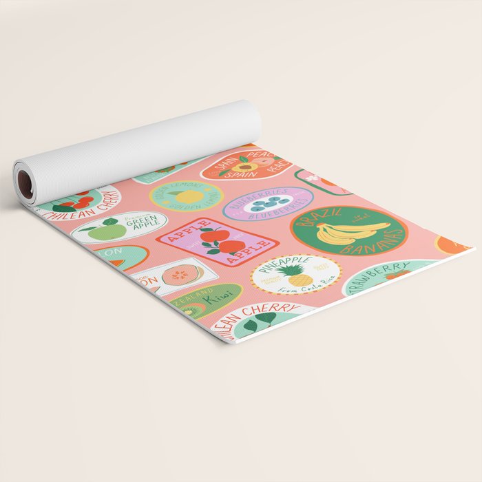 Vintage fruit sticker label cartoon pattern Yoga Mat Gallery Image 2