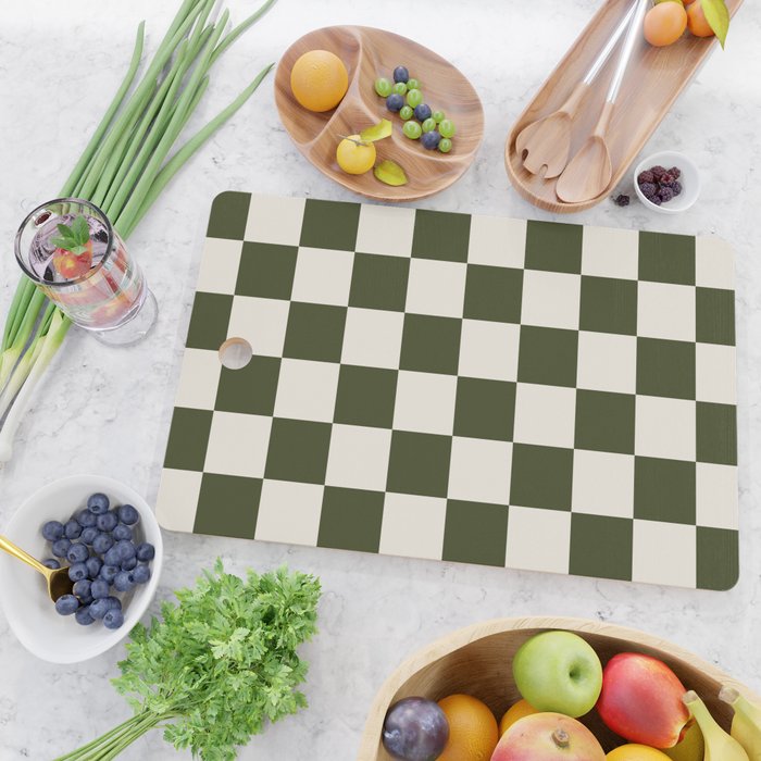Checkered (Olive Cream) Cutting Board Gallery Image 2