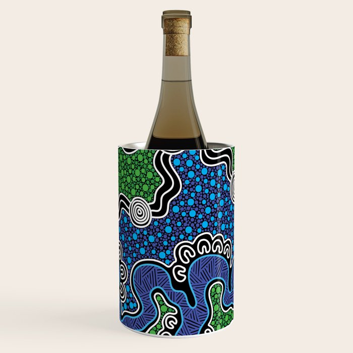 Authentic Aboriginal Art - The River (green) Wine Chiller Gallery Image 1