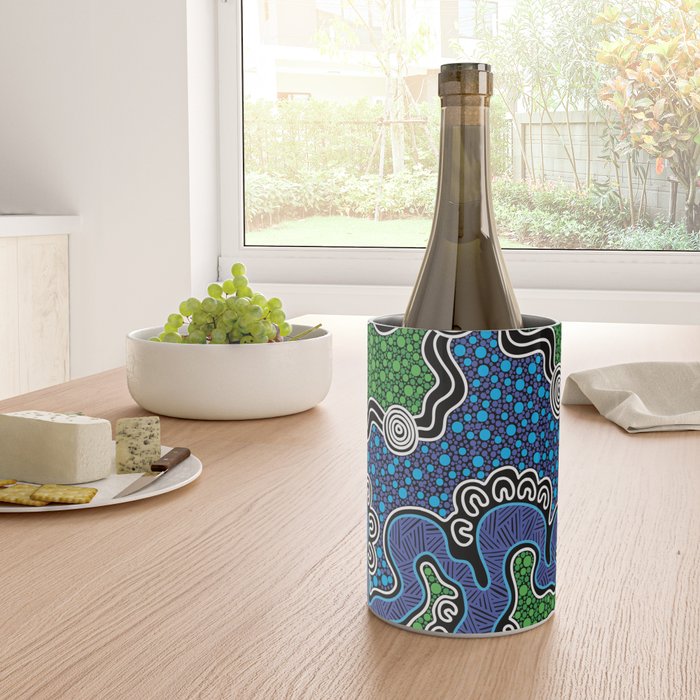 Authentic Aboriginal Art - The River (green) Wine Chiller Gallery Image 4