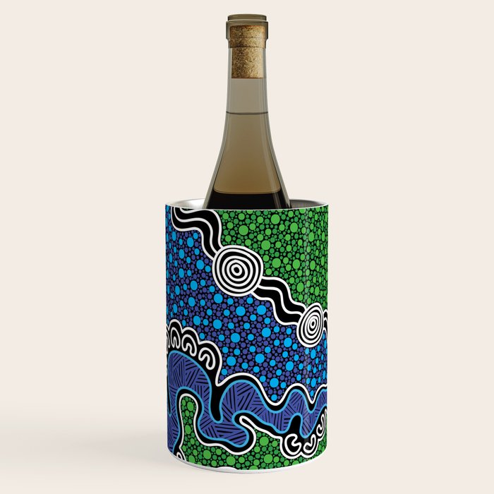 Authentic Aboriginal Art - The River (green) Wine Chiller Gallery Image 3