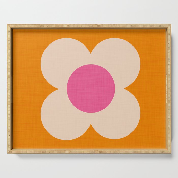 Retro Blossom - orange pink Serving Tray Gallery Image 1