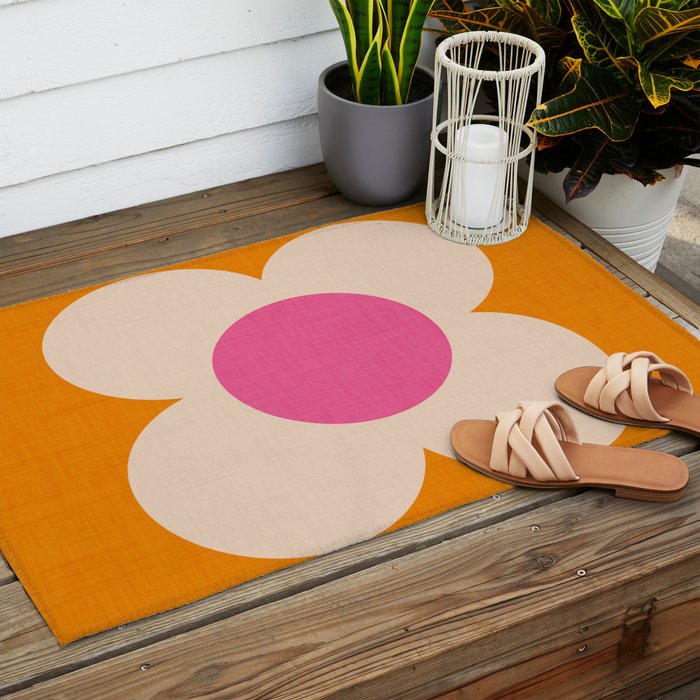 Retro Blossom - orange pink Outdoor Rug Gallery Image 2