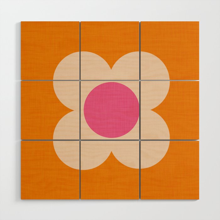 Retro Blossom - orange pink Wood Wall Art Gallery Image 1