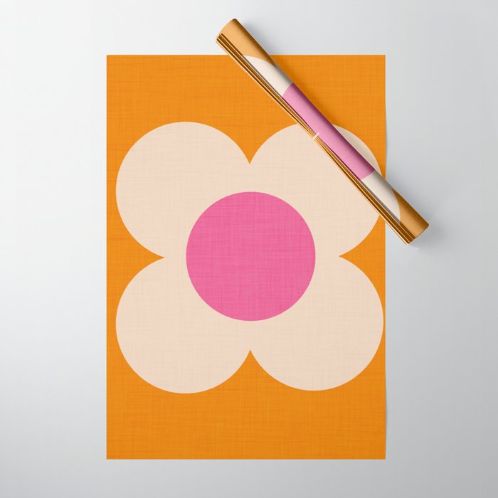 Retro Blossom - orange pink Wrapping Paper Gallery Image 1