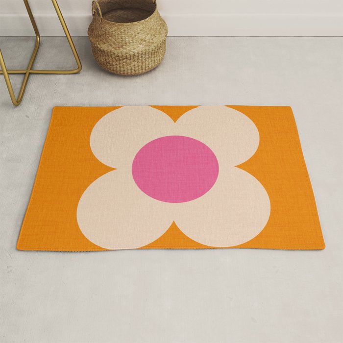 Retro Blossom - orange pink Rug Gallery Image 1