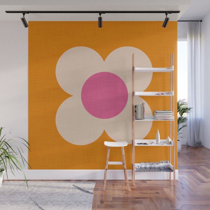 Retro Blossom - orange pink Wall Mural Gallery Image 1