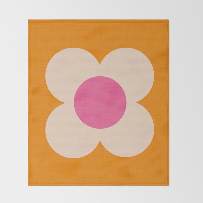 Retro Blossom - orange pink Throw Blanket Gallery Image 2
