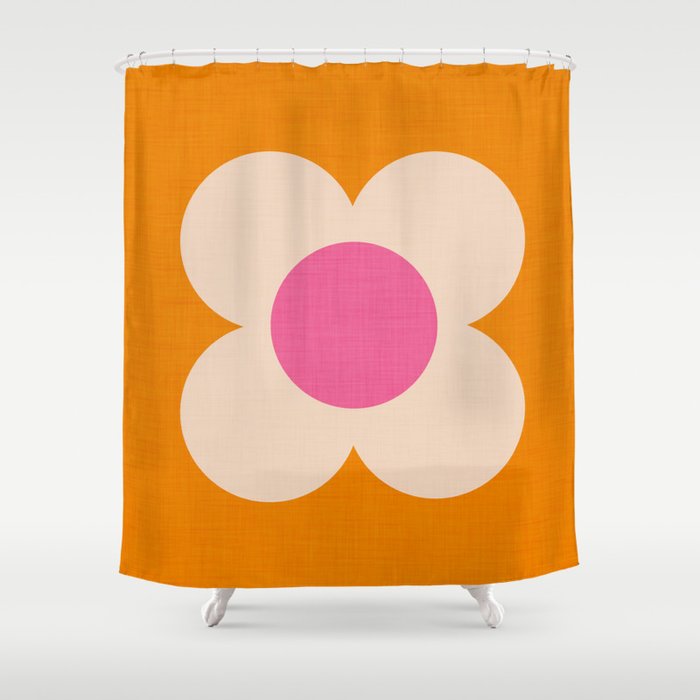 Retro Blossom - orange pink Shower Curtain Gallery Image 1