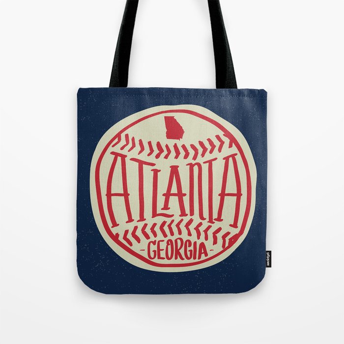 Atlanta Georgia Baseball - Hand Drawn, Script Typography Tote Bag Gallery Image 1
