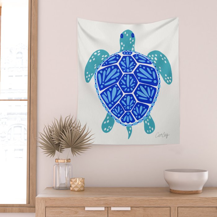 Sea Turtle - Blue Palette Wall Tapestry Gallery Image 2