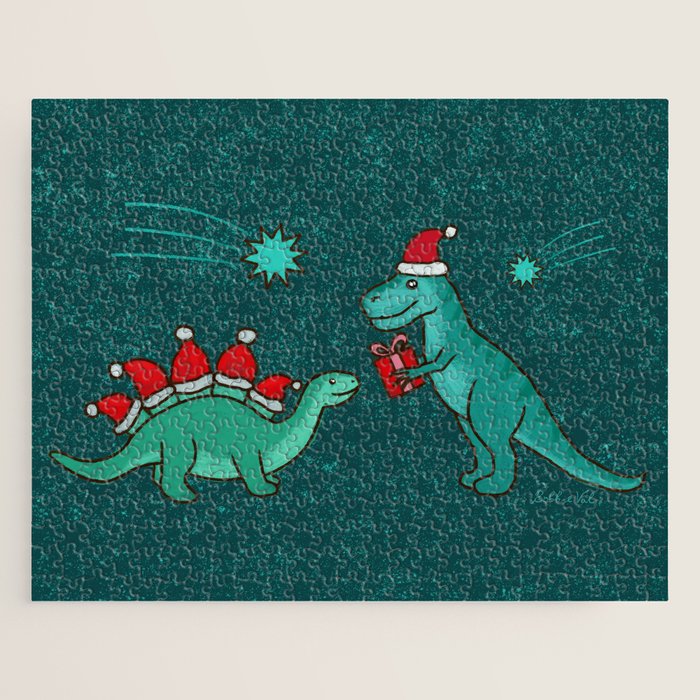 Cute Christmas Dinosaurs Dinos Dinosaur Jigsaw Puzzle Gallery Image 1